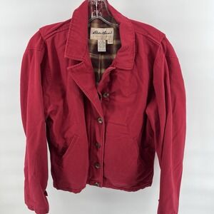 Eddie Bauer Women's Flannel Lined Cotton Full Zip & Button Jacket Red Size Mediu
